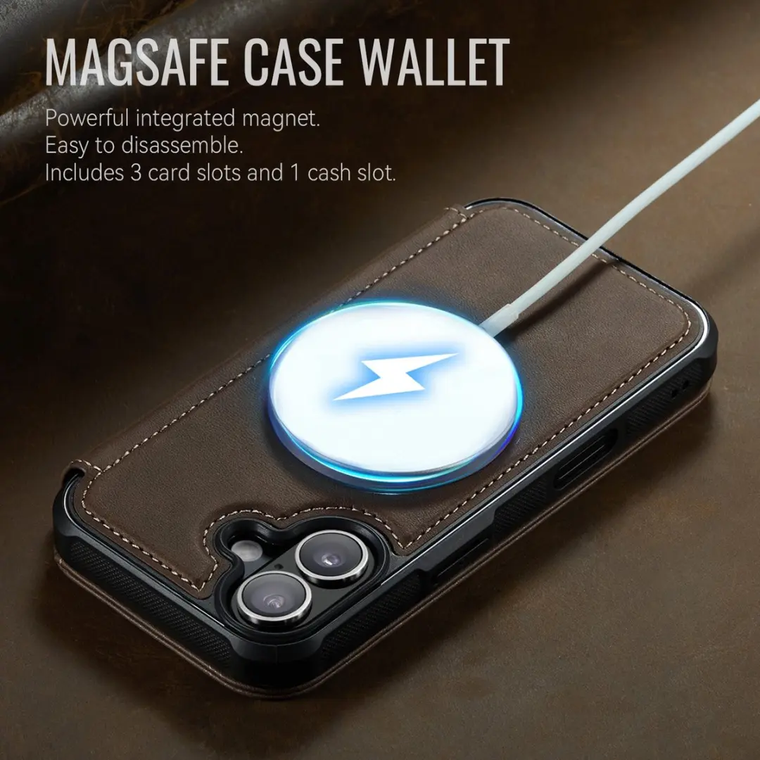 Caseme 053 Slim Book Case iPhone 16 Hoesje - MagSafe - 3 Pasjes - Bruin