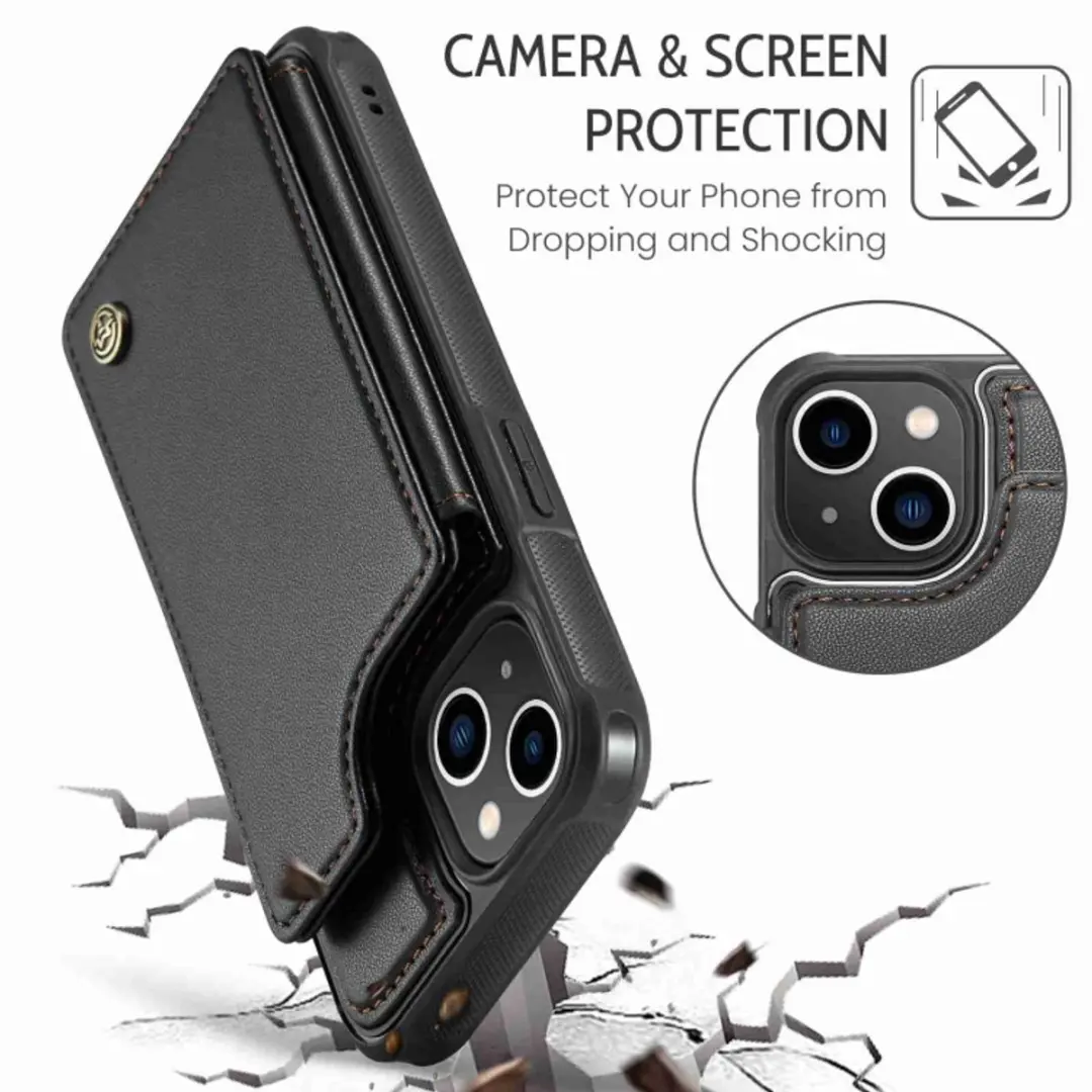 Caseme Portemonnee Backcover iPhone 14 - Anti-RFID - 4 Pasjes - Zwart - afbeelding 6 van 6