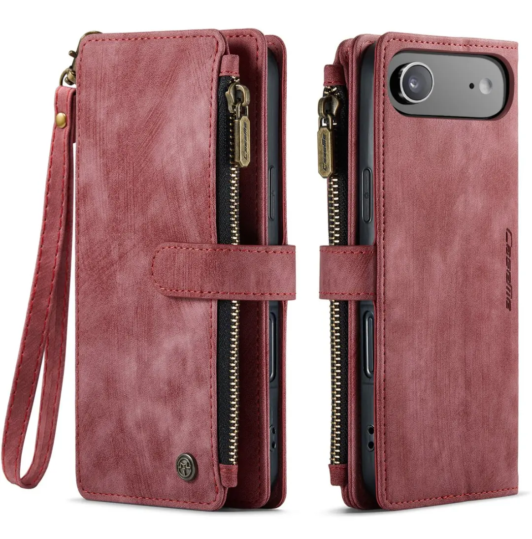Caseme iPhone 17 Air PU Hoesje Portemonnee - Rood - 10 Pasjes