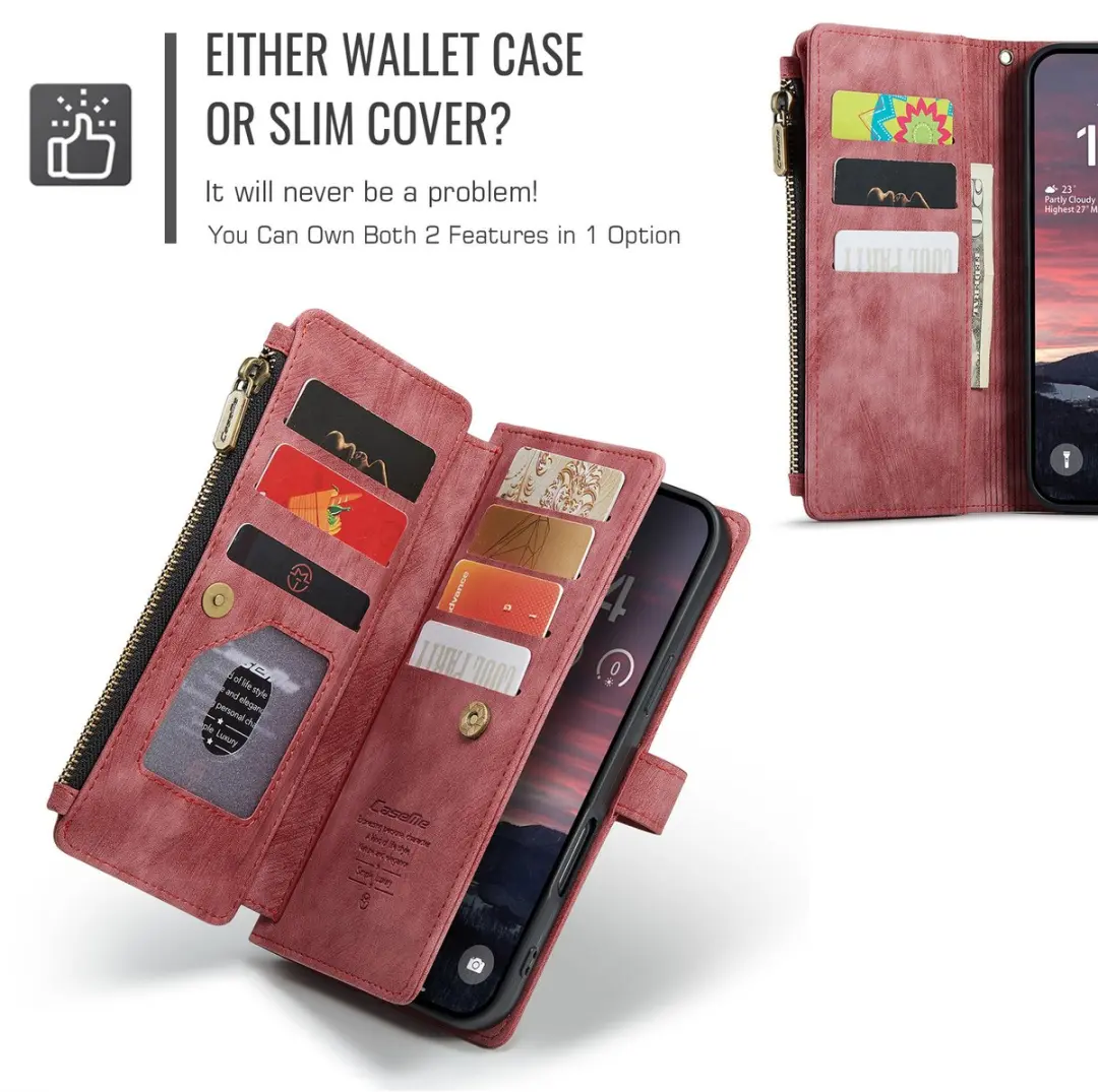Caseme iPhone 17 Air PU Hoesje Portemonnee - Rood - 10 Pasjes