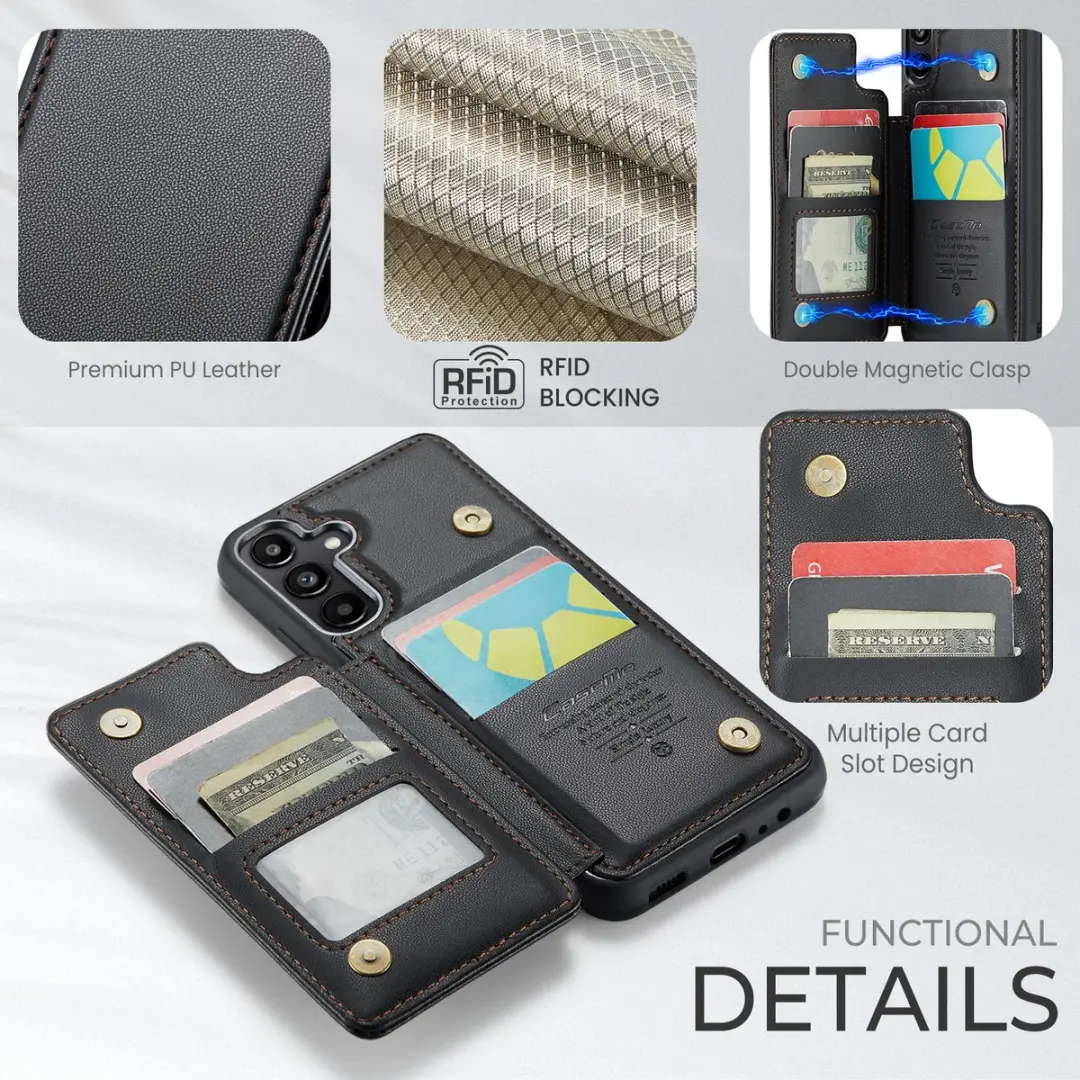 Caseme Luxe Portemonnee Backcover Galaxy A25 - Anti-RFID - 4 Pasjes - Zwart