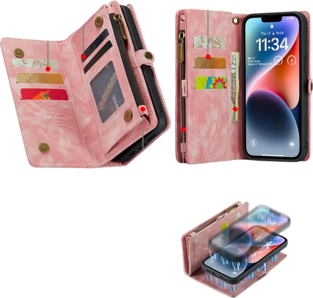 Caseme iPhone 14 Pro Telefoonhoesje Roze - 2-in-1 Book Case