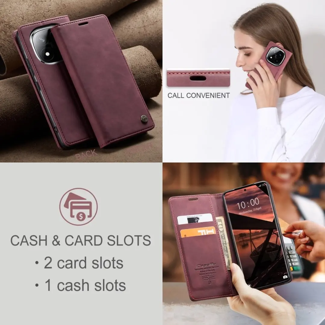 Caseme 013 Book Case Hoesje - Xiaomi Redmi Note 14 Pro - Bordeaux