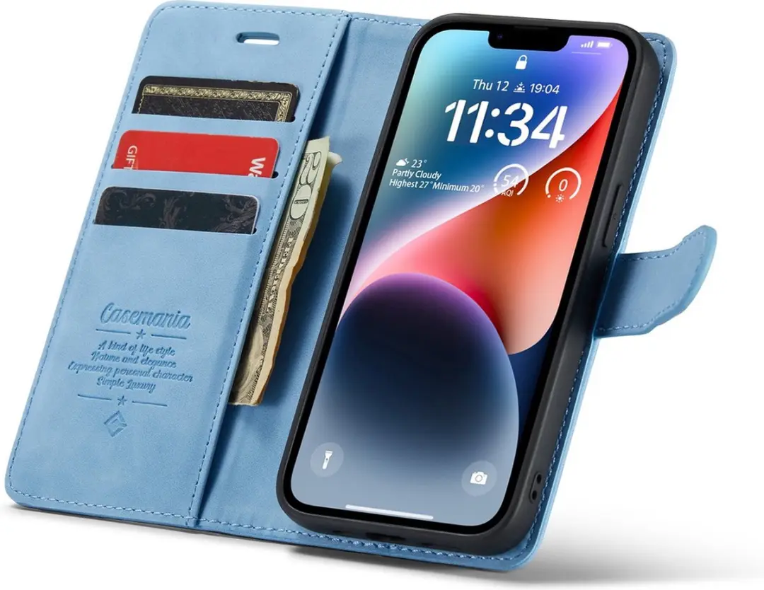 Caseme iPhone 14 Plus Bookcase Hoesje - Lichtblauw - 4 Pasjes