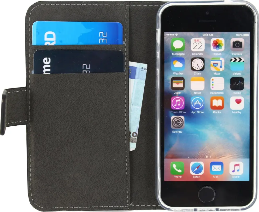 Mobilize Classic Gelly Wallet Bookcase iPhone 5/5s/SE - Pasjeshouder 2 Stuks - Zwart