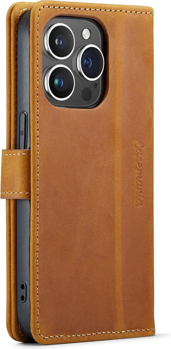 Caseme iPhone 14 Pro Max Bookcase Hoesje - Effen Cognac Leer