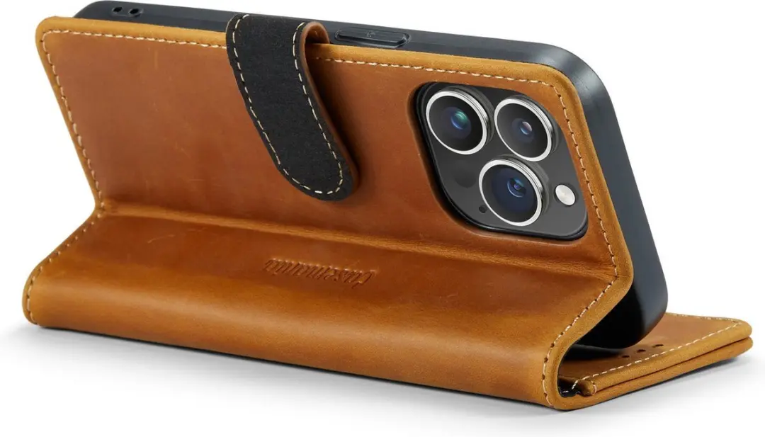 Caseme iPhone 14 Pro Max Bookcase Hoesje - Effen Cognac Leer