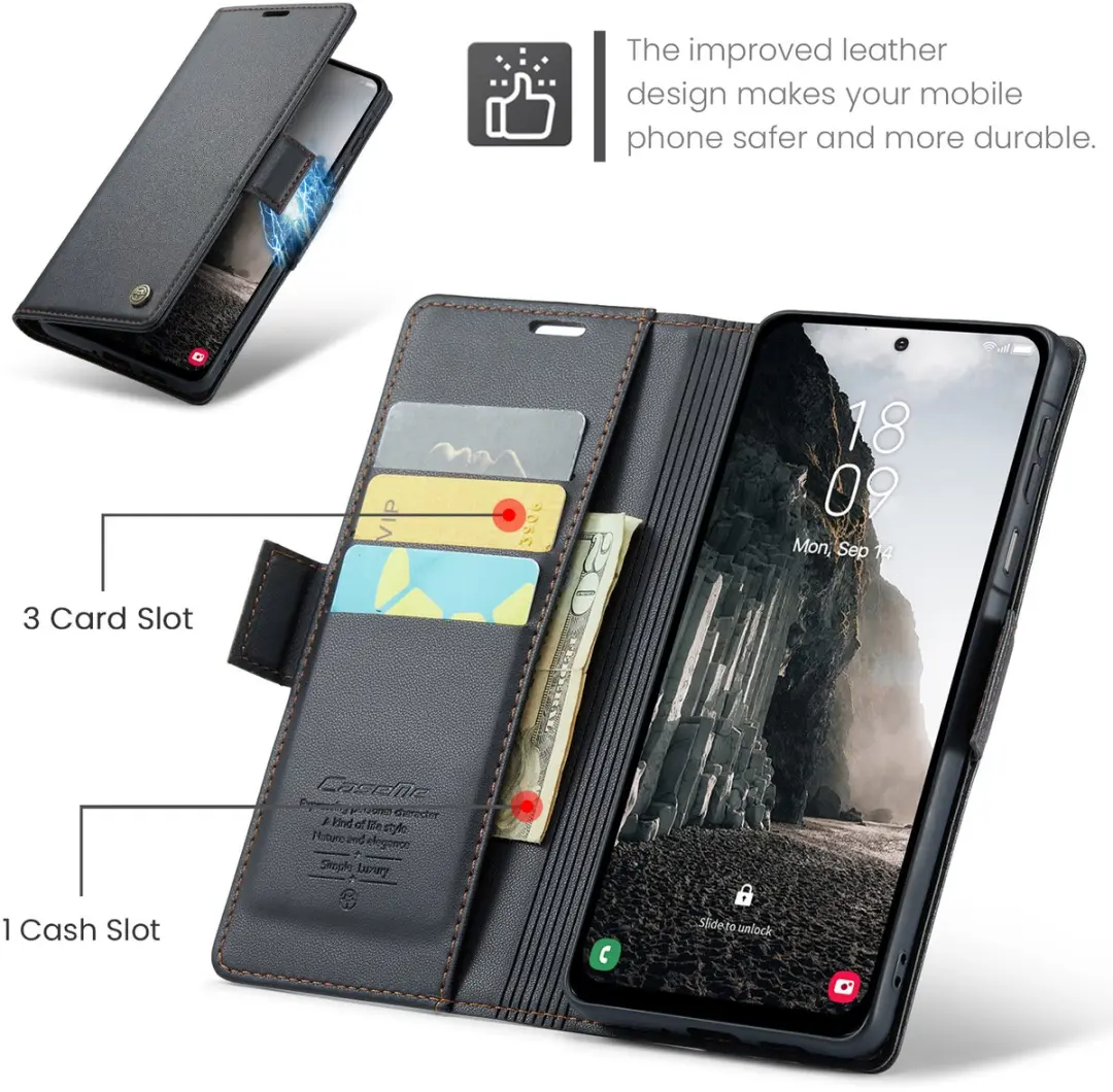 Caseme Wallet Case Galaxy A17 - RFID & Magneetsluiting - Zwart - afbeelding 6 van 6