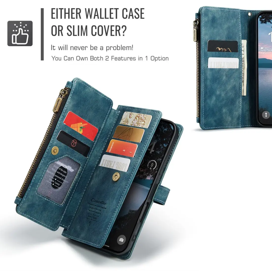 Caseme iPhone 17 Pro PU Hoesje Blauw - 10 Pasjes - afbeelding 6 van 6