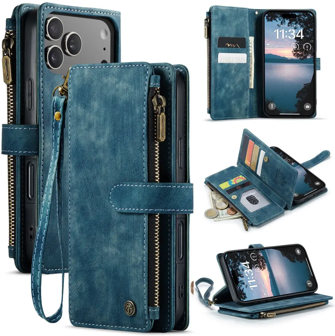 Caseme iPhone 17 Pro PU Hoesje Blauw
