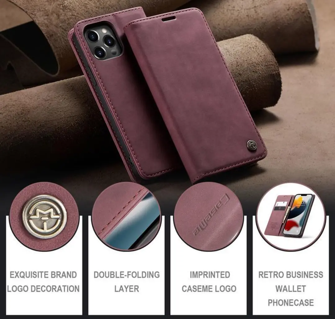 CaseMe iPhone 13 Pro Max Wallet Book Case IP13PM-39 - Donker Rood