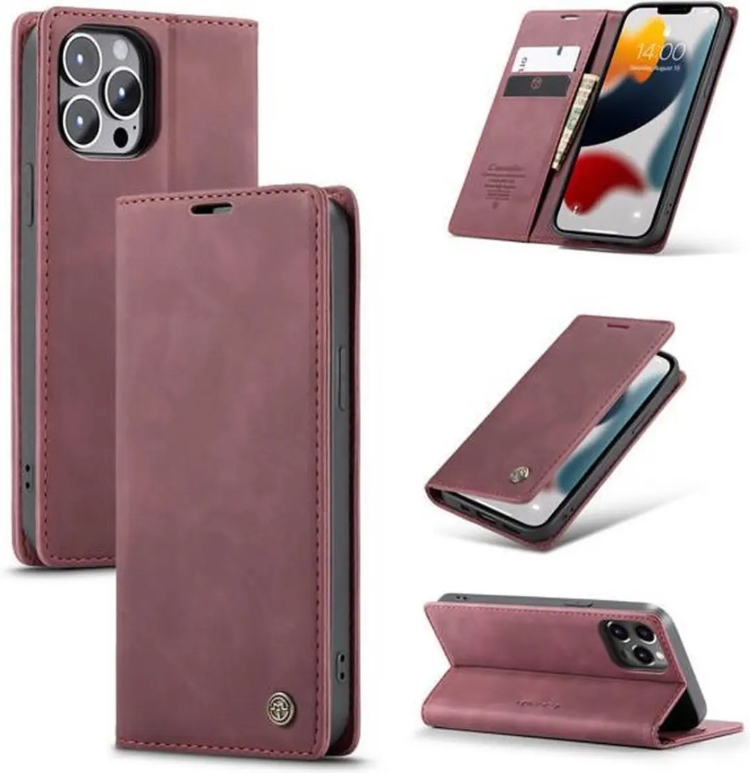 CaseMe iPhone 13 Pro Max Wallet Book Case IP13PM-39 - Donker Rood - afbeelding 6 van 6