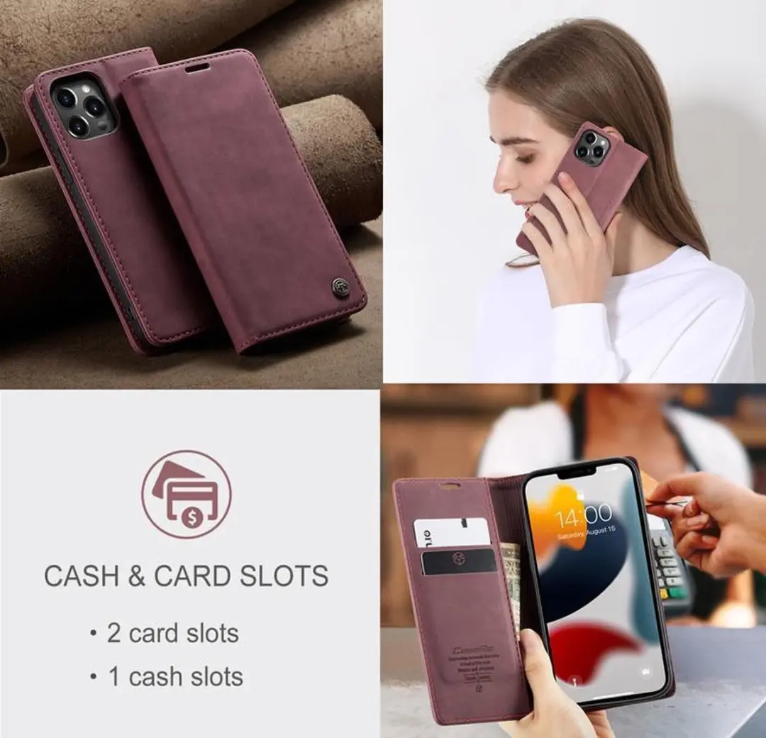 CaseMe iPhone 13 Pro Max Wallet Book Case IP13PM-39 - Donker Rood