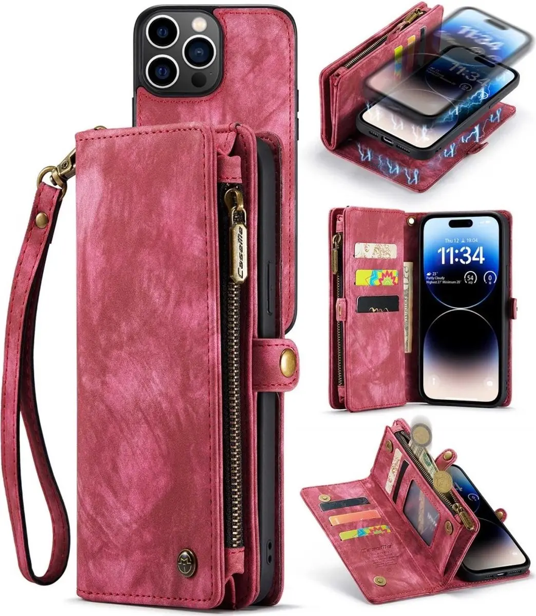 Caseme Vintage 2-in-1 Portemonneehoes iPhone 14 Pro Max - Rood