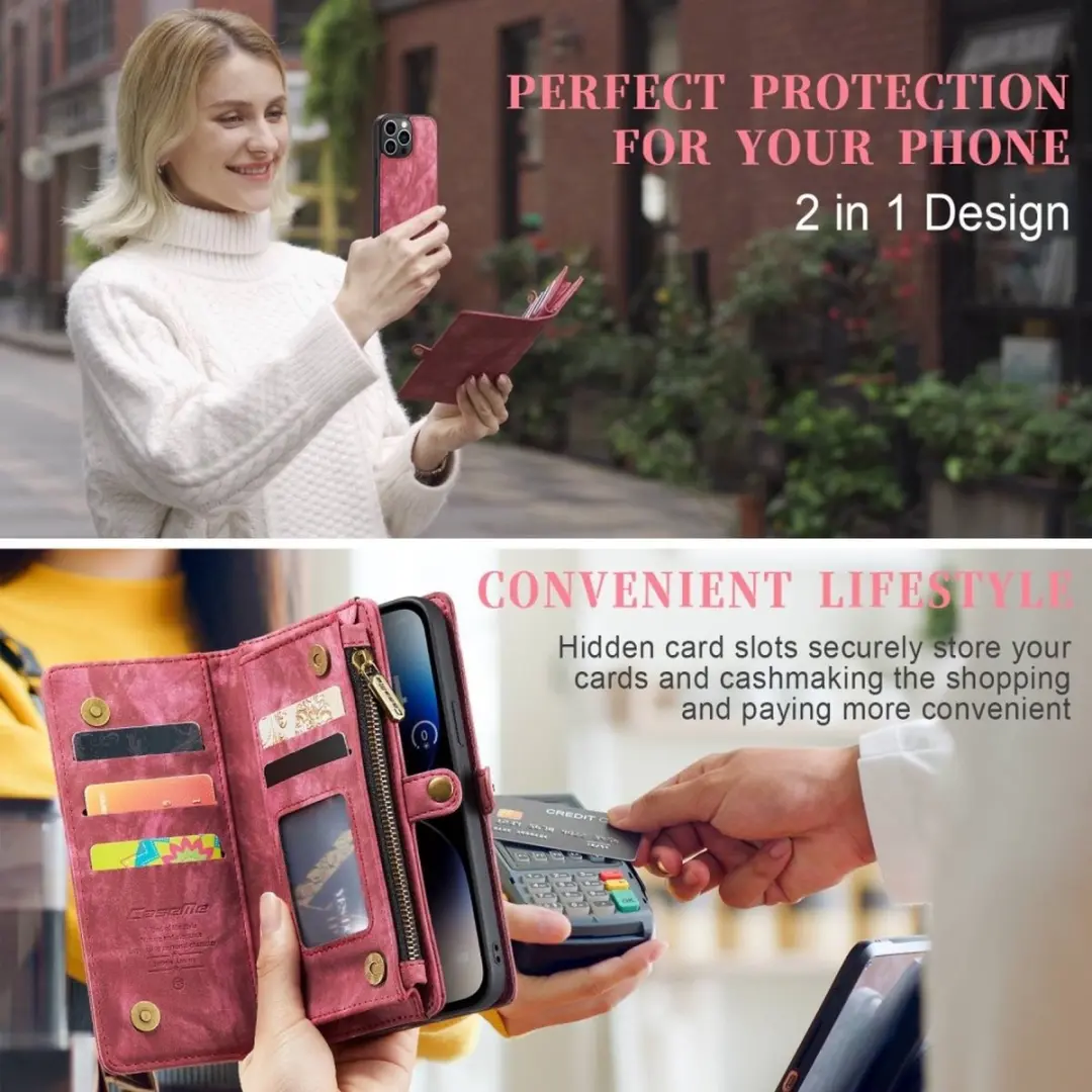 Caseme Vintage 2-in-1 Portemonneehoes iPhone 14 Pro Max - Rood