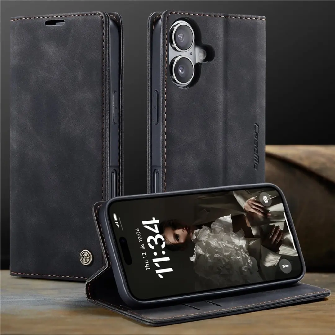 Caseme 013 Book Case iPhone 16 Hoesje - Zwart