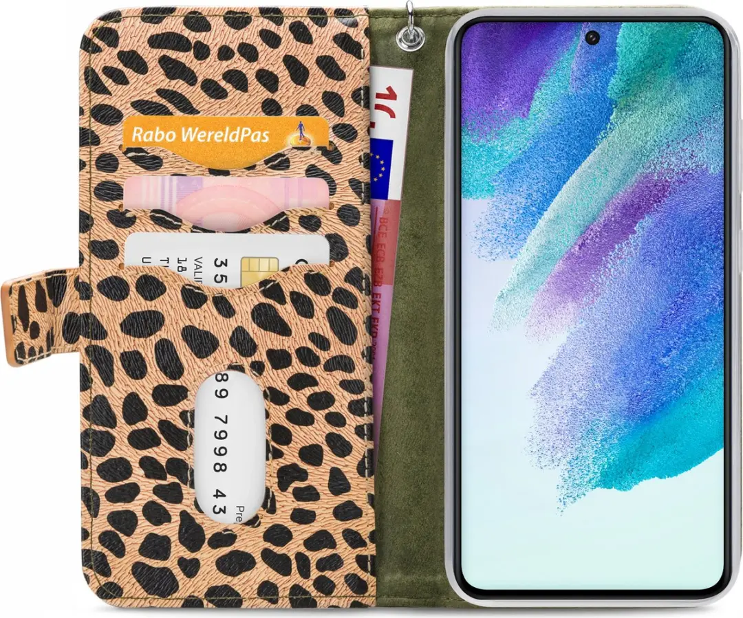 Mobilize Hoesje Samsung Galaxy S21 FE Luipaard Donker Groen - 4 Pasjes