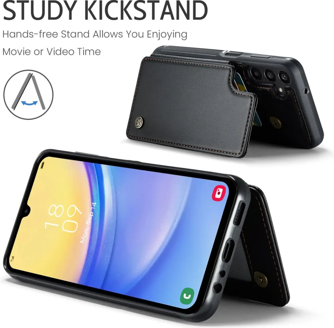 Caseme Luxe Portemonnee Backcover Galaxy A15 - Anti-RFID - 4 Pasjes - Zwart