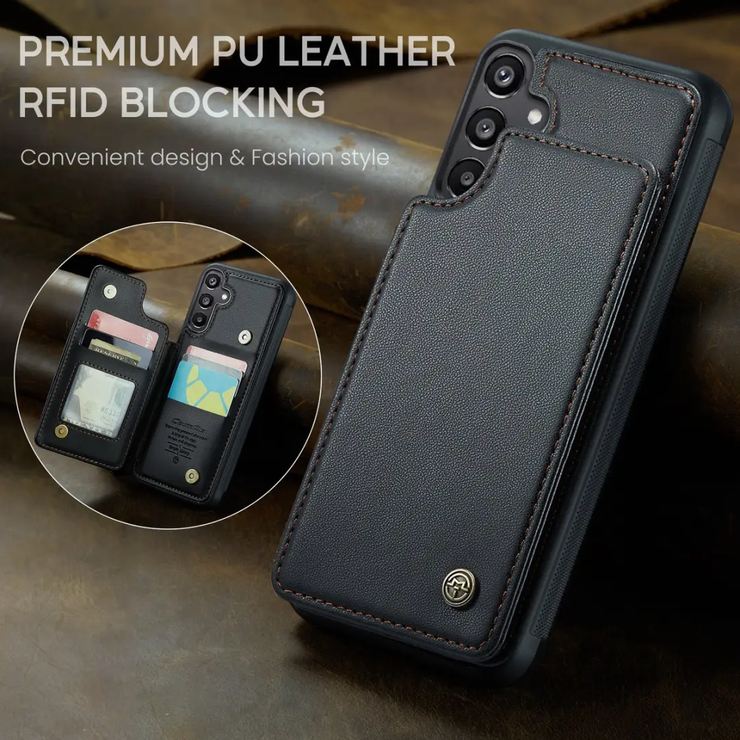 Caseme Luxe Portemonnee Backcover Galaxy A15 - Anti-RFID - 4 Pasjes - Zwart