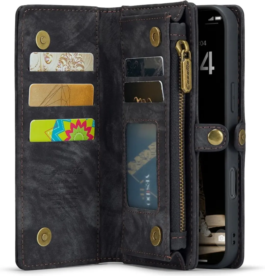 Caseme iPhone 16 Vintage 2-in-1 Hoesje Zwart - 8 Pasjes