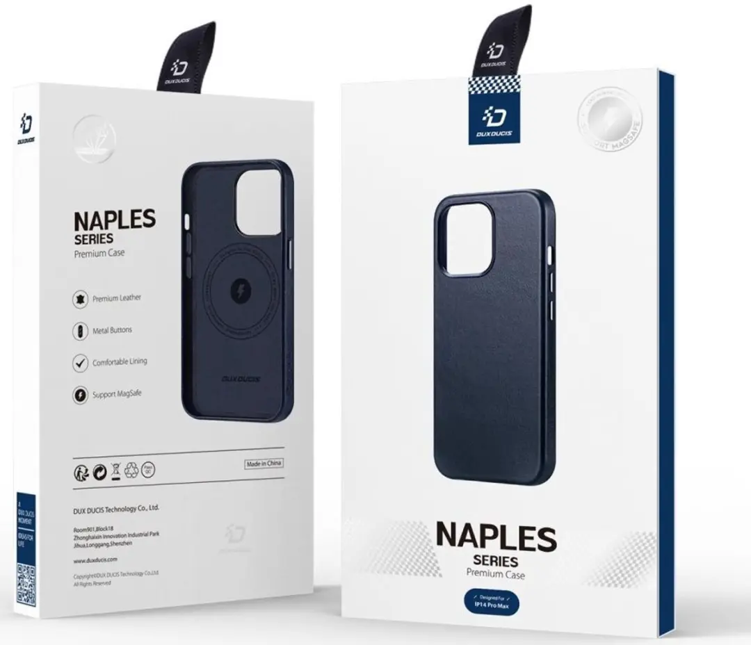 Dux Ducis Naples Series Hoesje iPhone 14 Pro Max - MagSafe - Donker Blauw