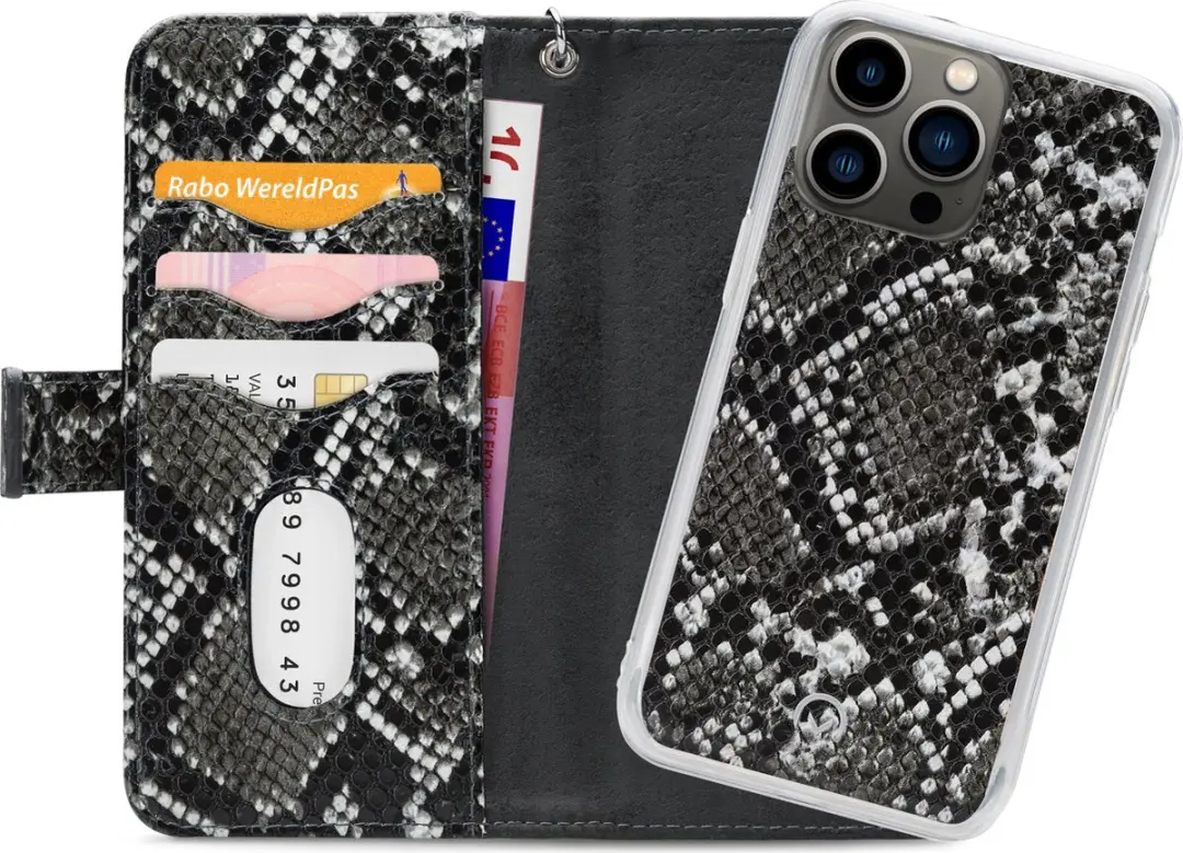 Mobilize iPhone 13 Pro Clutch Case - Slangenprint Zwart - 4 Pasjes