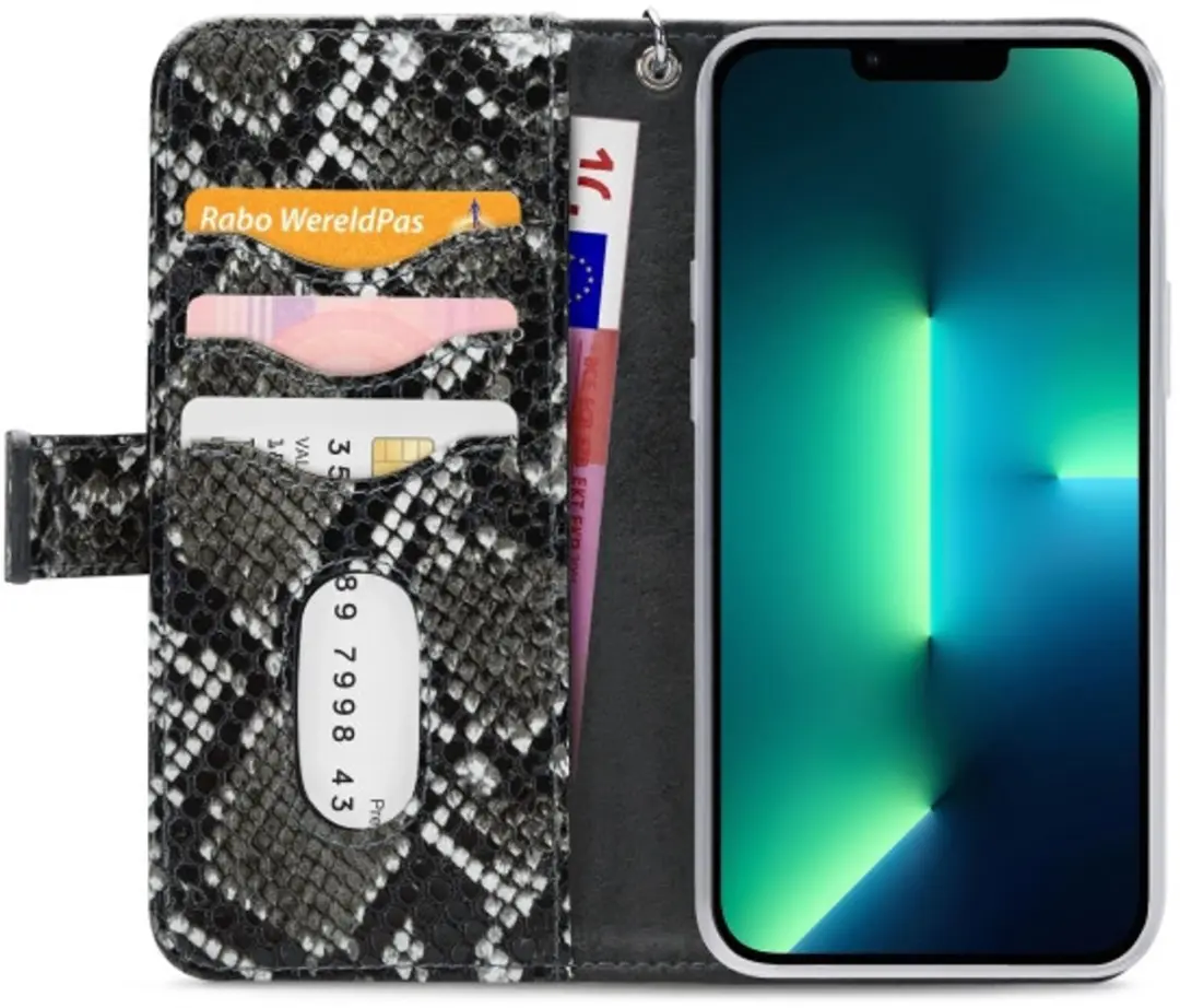 Mobilize iPhone 13 Pro Clutch Case - Slangenprint Zwart - 4 Pasjes