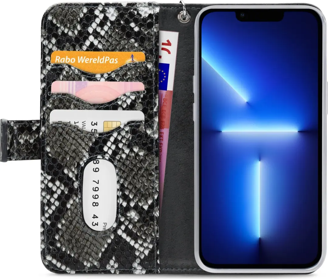 Mobilize iPhone 13 Pro Clutch Case - Slangenprint Zwart - 4 Pasjes