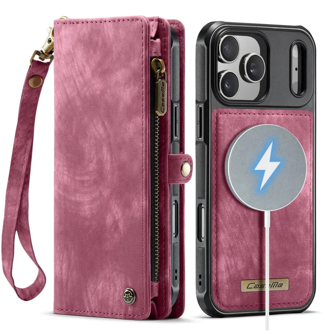 Caseme 008 iPhone 17 Pro Hoesje - Book Case & Portemonnee - 8 Pasjes - Pink