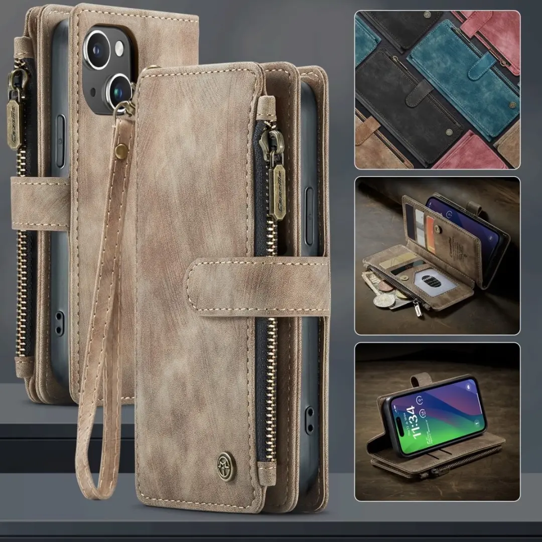 CaseMe C30 Book Case iPhone 16 Hoesje - 7 Pasjes - Bruin