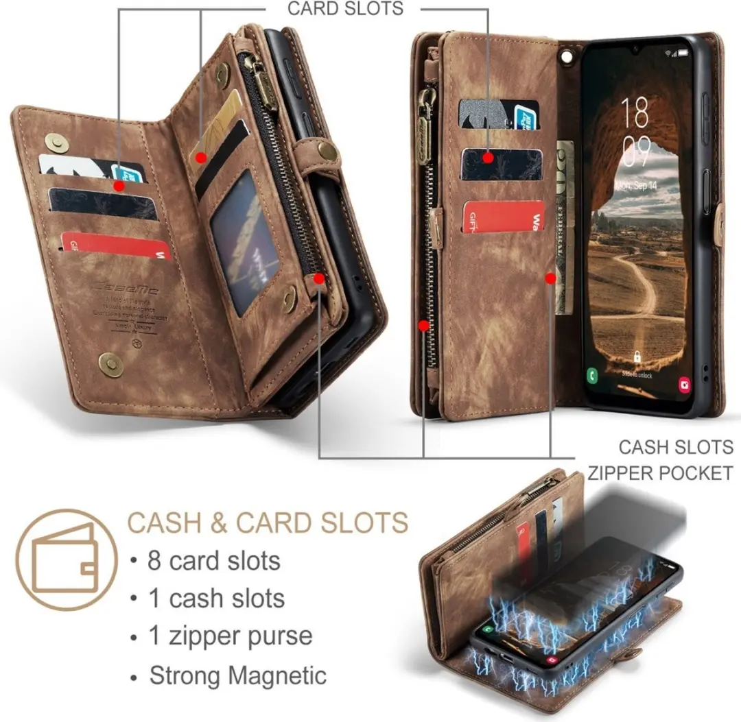 Caseme 008 Hoesje Samsung Galaxy A14 - 2-in-1 Book Case & Portemonnee - 8 Pasjes - Bruin