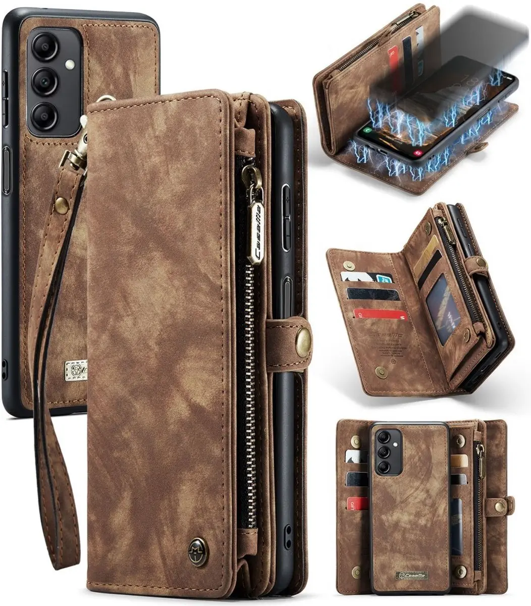 Caseme 008 Hoesje Samsung Galaxy A14 - 2-in-1 Book Case & Portemonnee - 8 Pasjes - Bruin