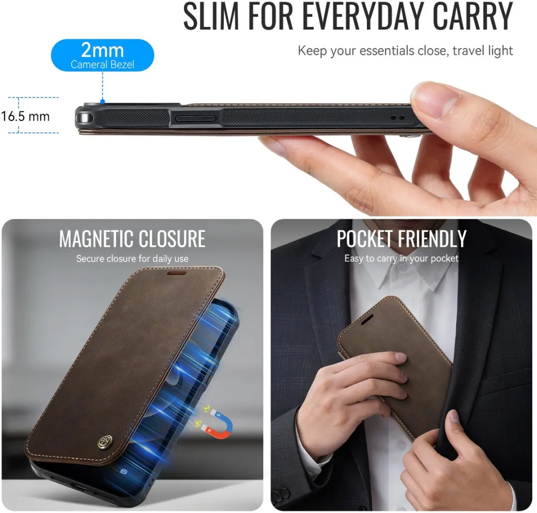 CaseMe 053 Slim Book Case iPhone Hoesje - MagSafe - Bruin - 3 Pasjes