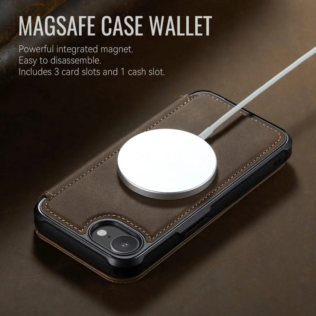 CaseMe 053 Slim Book Case iPhone Hoesje - MagSafe - Bruin - 3 Pasjes - afbeelding 6 van 6