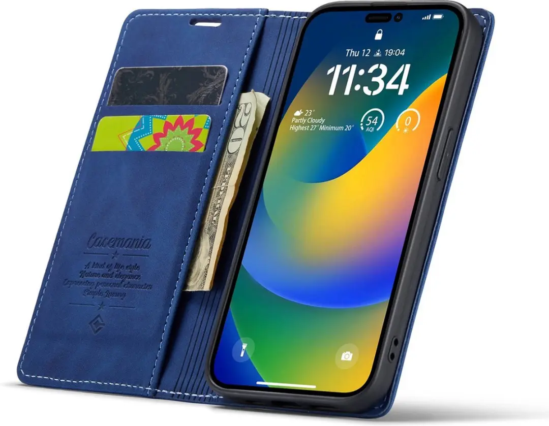 Caseme iPhone 14 Pro Max Bookcase Hoesje - Donkerblauw