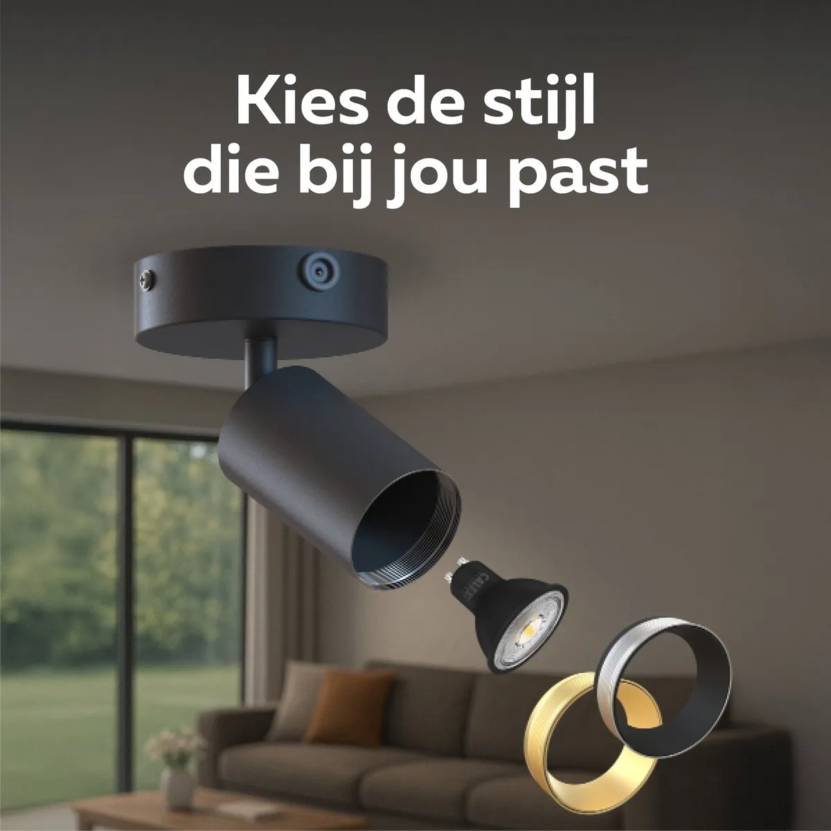 Calex Plafondlamp 1-Lichts Opbouwspot Zwart-Goud
