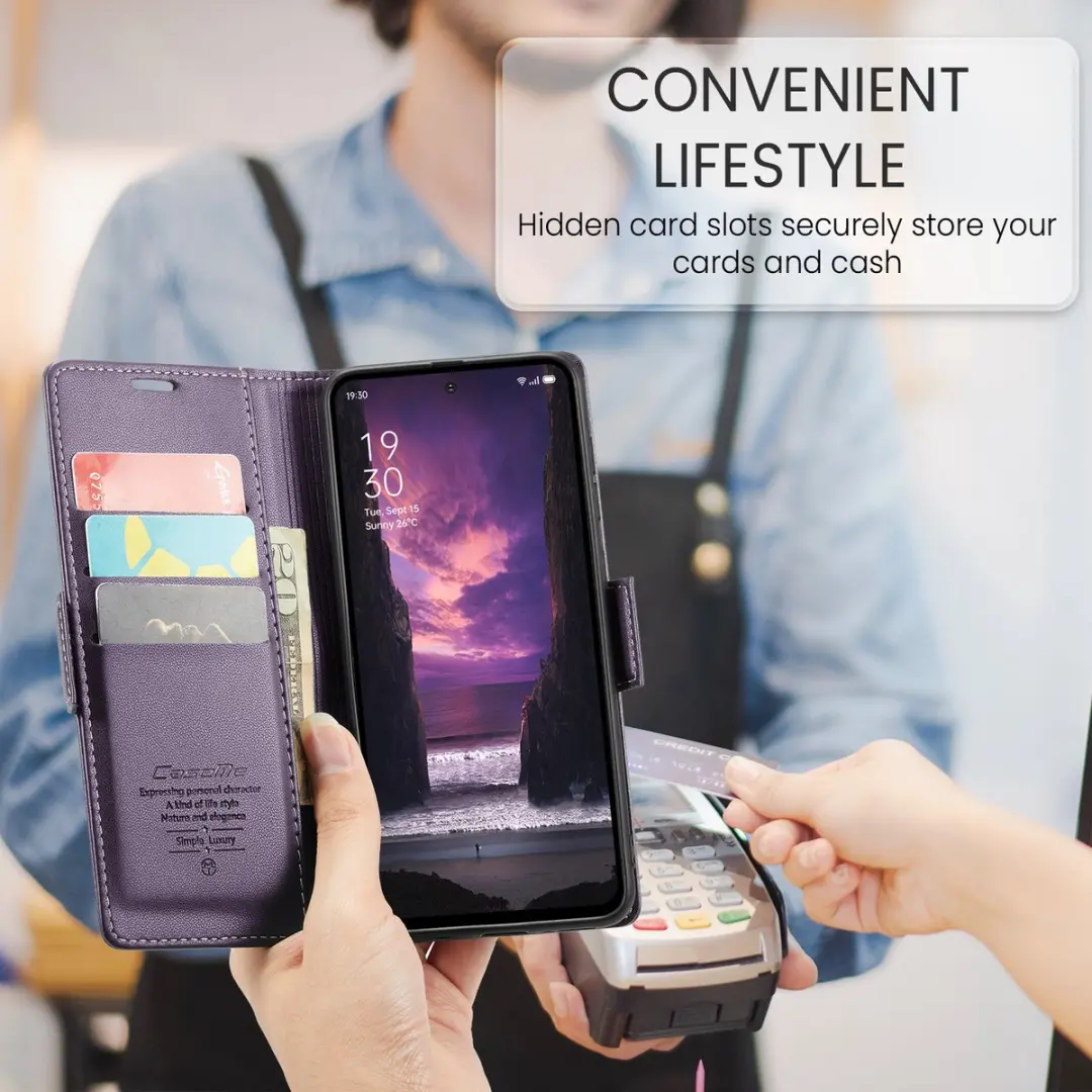CaseMe Wallet Case OPPO Reno 12 F/FS - RFID & Magneetsluiting - Paars