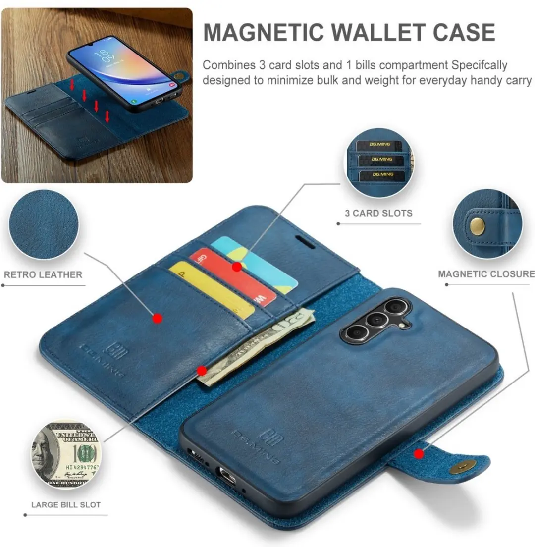 DG.MING Hoesje Samsung Galaxy A34 Book Case - Blauw - 3 Pasjes