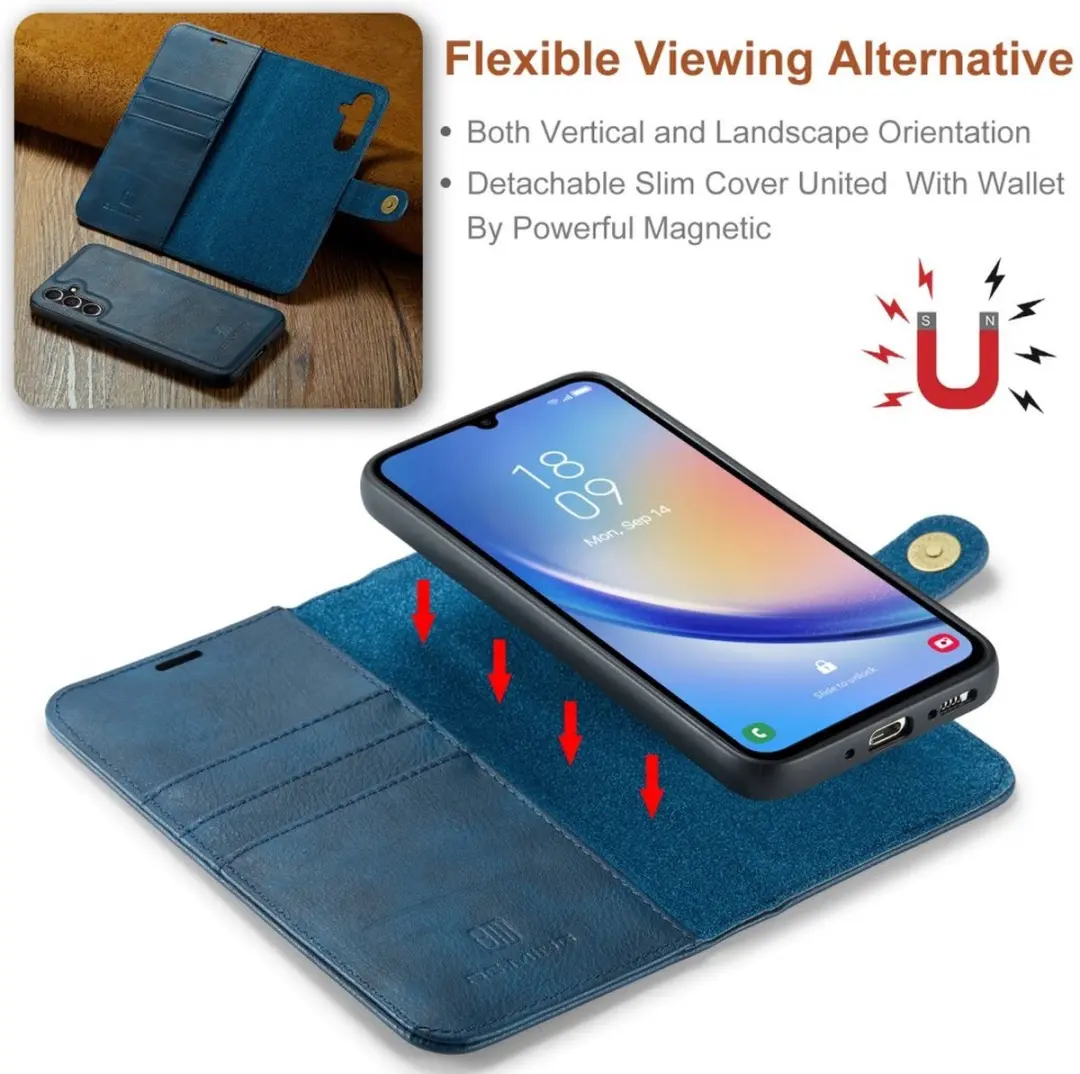 DG.MING Hoesje Samsung Galaxy A34 Book Case - Blauw - 3 Pasjes