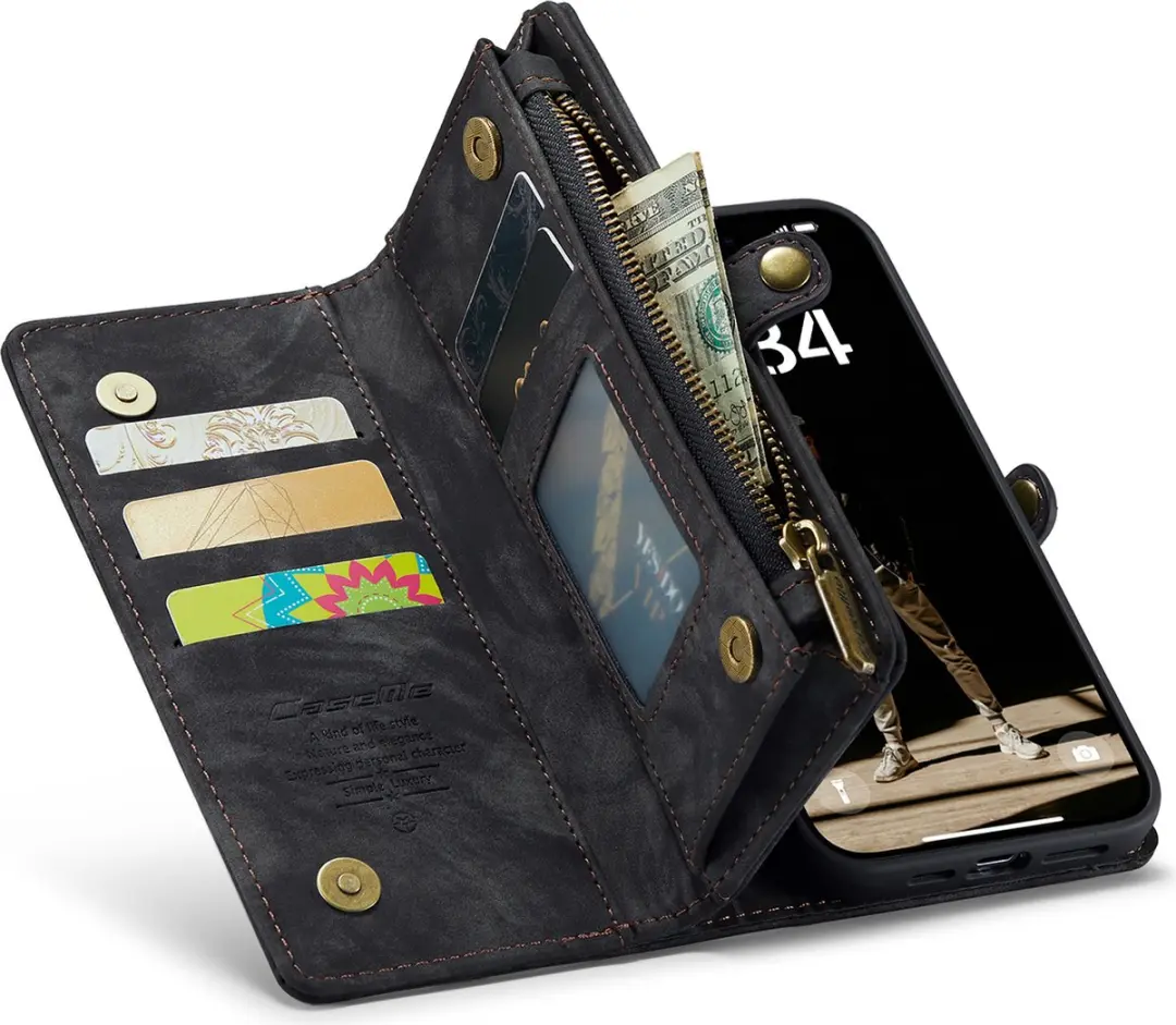 Caseme CSM-8551344 Bookcase Hoesje iPhone 16 - Zwart - 10 Vakjes