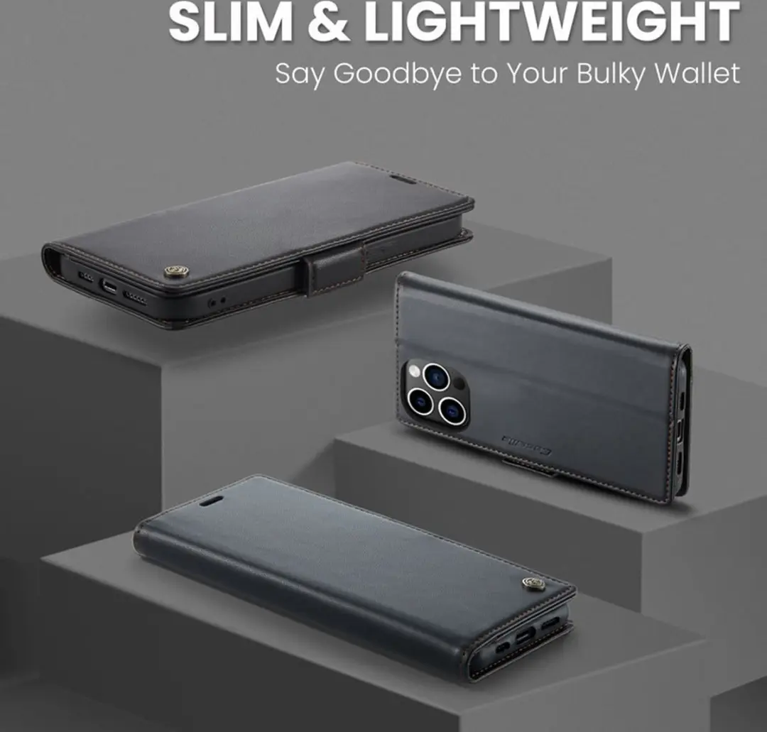 CaseMe Wallet Case iPhone 14 Pro - RFID & Magneetsluiting - 3 Pasjes - Zwart