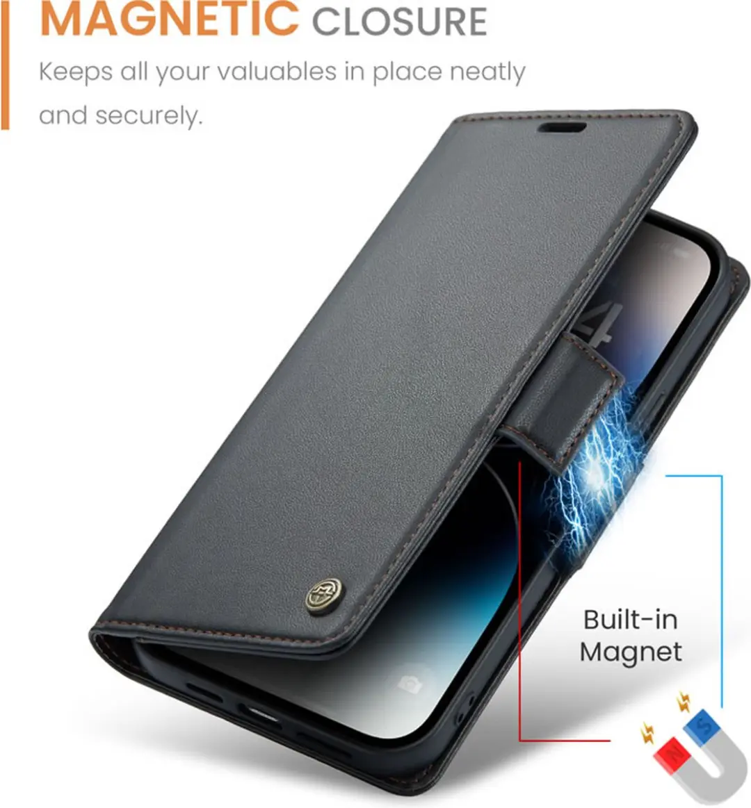 CaseMe Wallet Case iPhone 14 Pro - RFID & Magneetsluiting - 3 Pasjes - Zwart - afbeelding 6 van 6