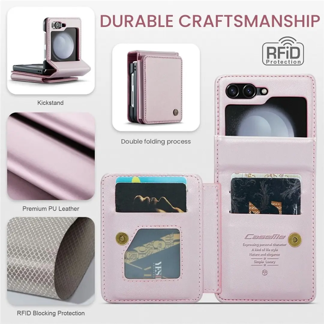 Caseme Leren Backcover Samsung Galaxy Z Flip 7 FE - Lichtroze - 5 Pasjes
