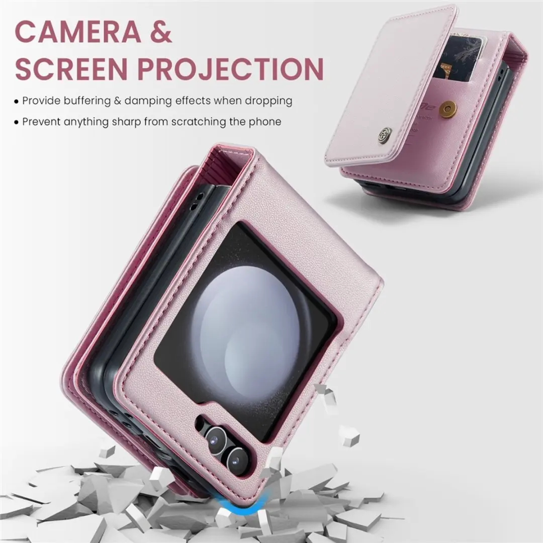 Caseme Leren Backcover Samsung Galaxy Z Flip 7 FE - Lichtroze - 5 Pasjes