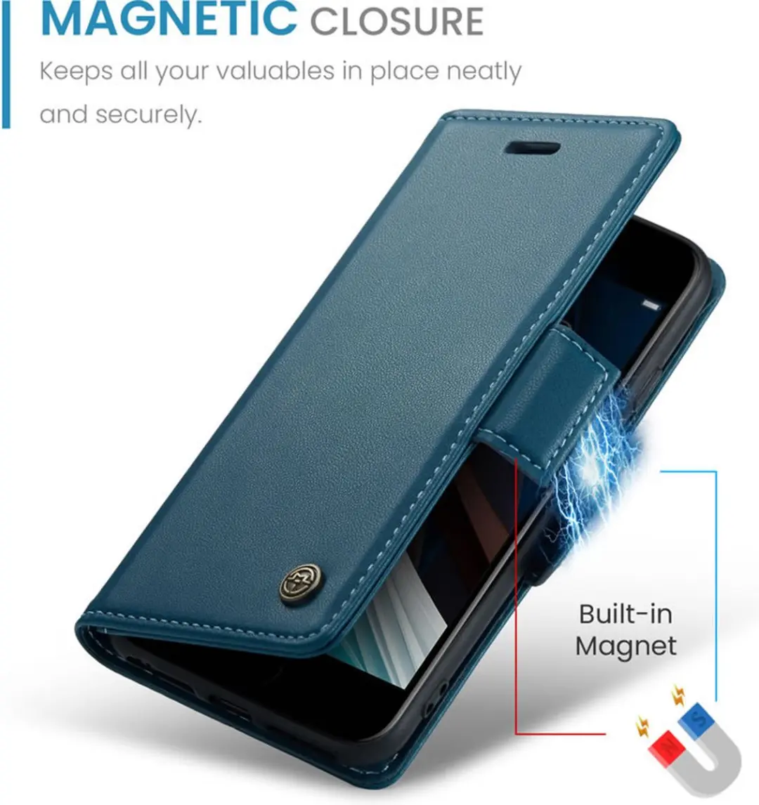 CaseMe Wallet Case iPhone 7/8/SE - RFID Blauw - afbeelding 6 van 6