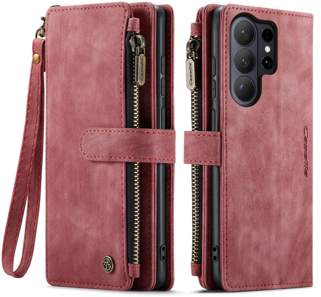 Caseme Samsung Galaxy S26 Ultra PU Hoesje Portemonnee - Rood - 10 Pasjes