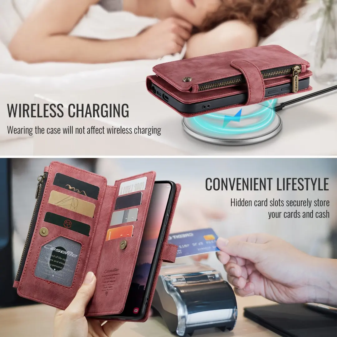 Caseme Samsung Galaxy S26 Ultra PU Hoesje Portemonnee - Rood - 10 Pasjes