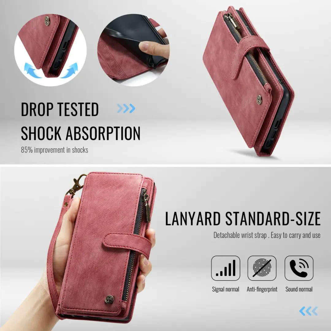 Caseme Samsung Galaxy S26 Ultra PU Hoesje Portemonnee - Rood - 10 Pasjes