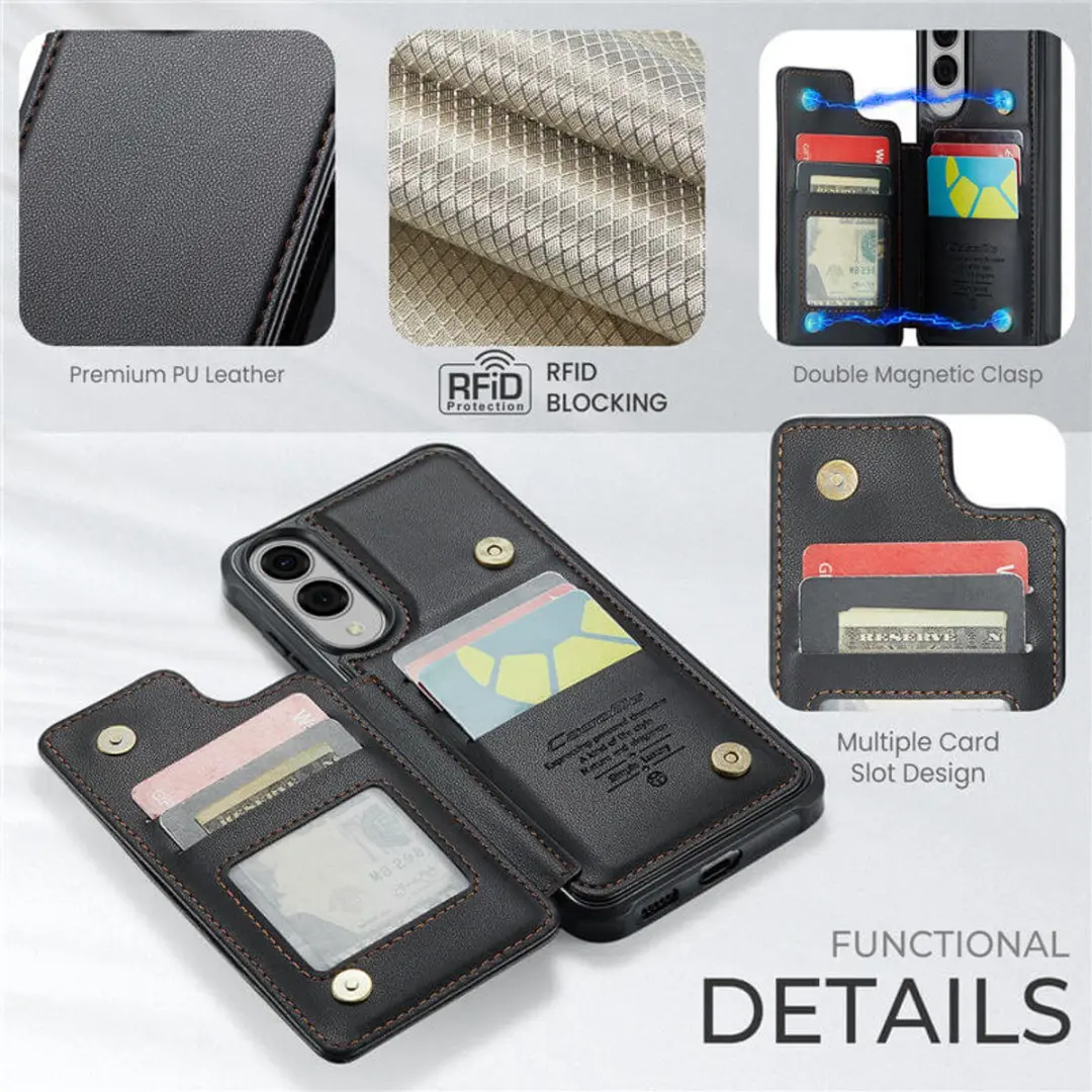 Caseme Luxe Portemonnee Backcover Galaxy S25 Edge - Anti-RFID - 5 Pasjes - Zwart