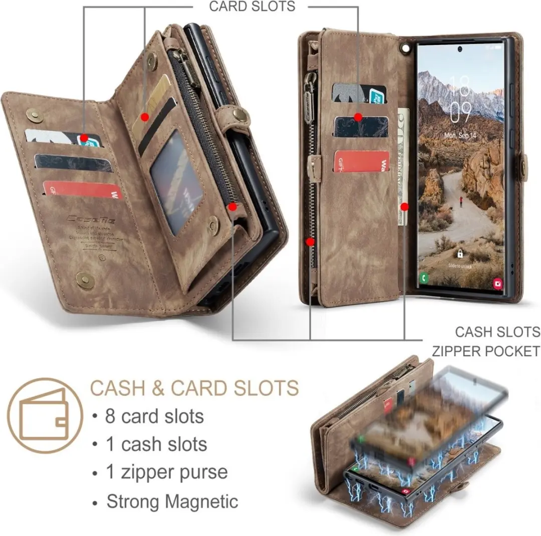 Caseme 008 Hoesje Samsung Galaxy S25 Ultra - 2-in-1 Book Case - 8 Pasjes - Bruin